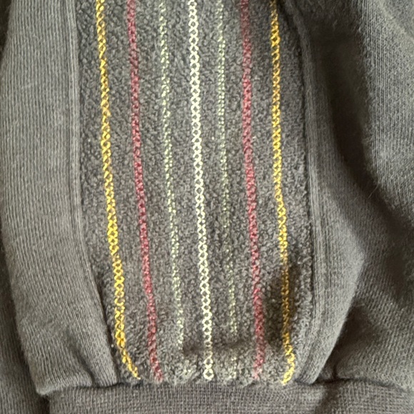 Evereve Denim Blue Sweatshirt multi colored embroidered stripes on arms Med - Picture 4 of 11